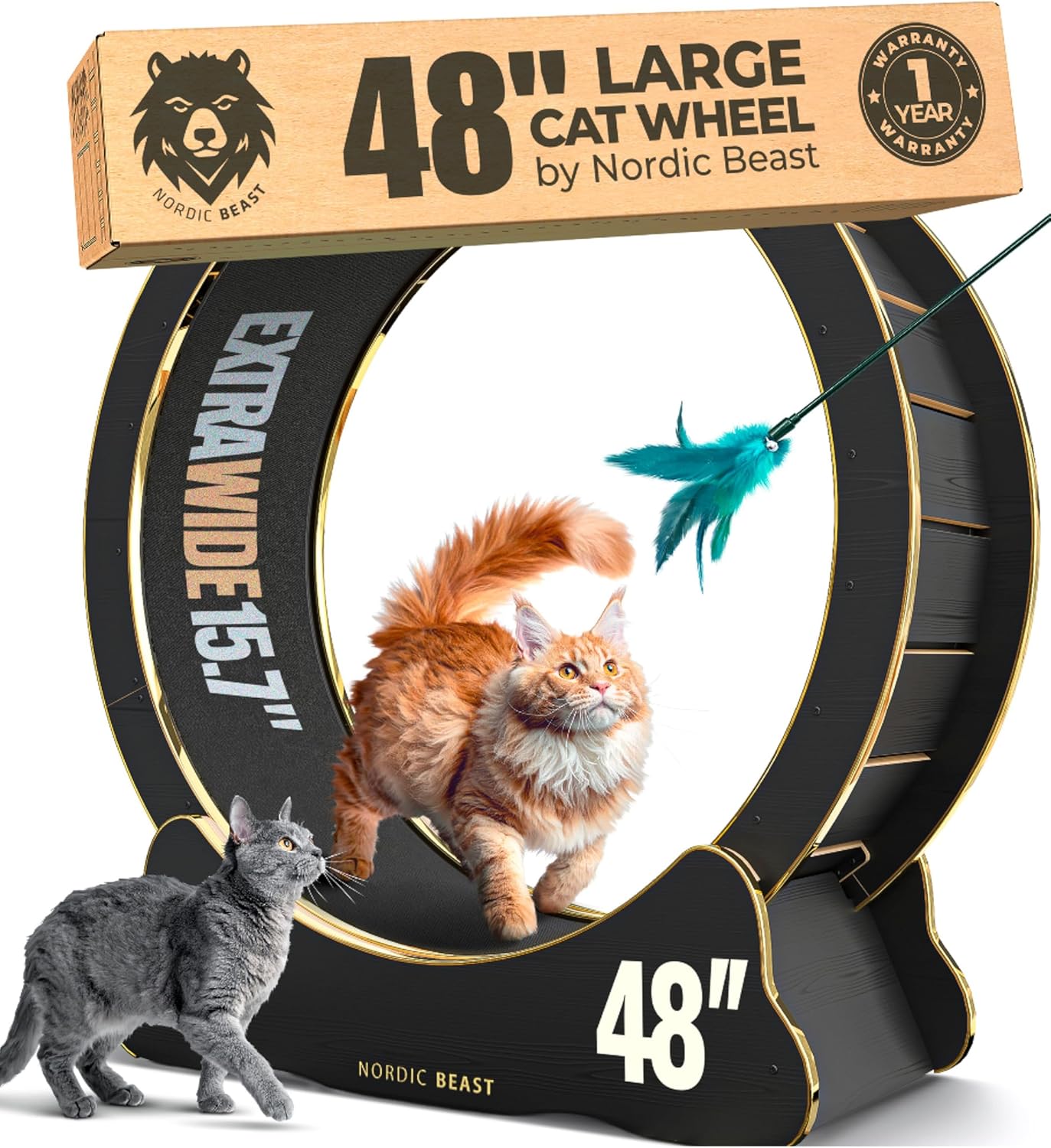48ft' Gold XL Cat Wheel for Large Indoor Cats up to 45 lbs