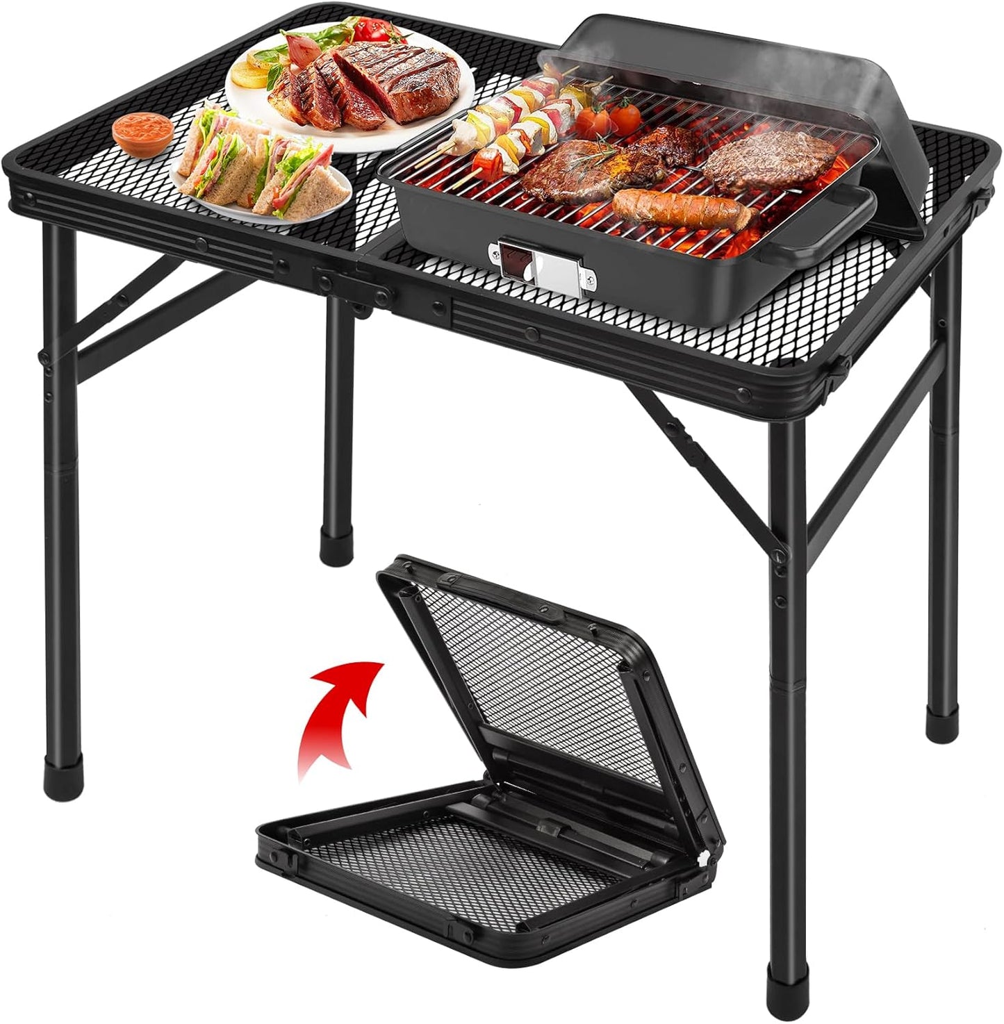 Adjustable Portable Folding Grill Table for Camping and BBQ