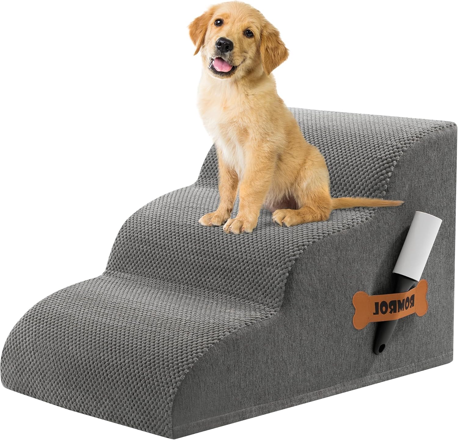Romrol Dog Stairs Ramp for Beds and Couches, 3-Tiers Grey