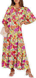 ANRABESS Boho Maxi Dress V Neck Puff Sleeve - Flowy Summer Look