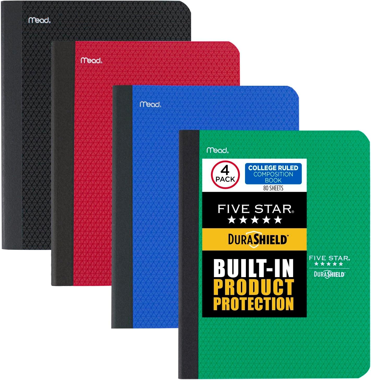5 Star Composition Books + Study App, 4pk, College Ruled, Anti-Microbial, 80 Sheets