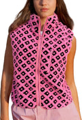 Womens Checkered Sherpa Vest Sleeveless High Neck Zip Up - Warm