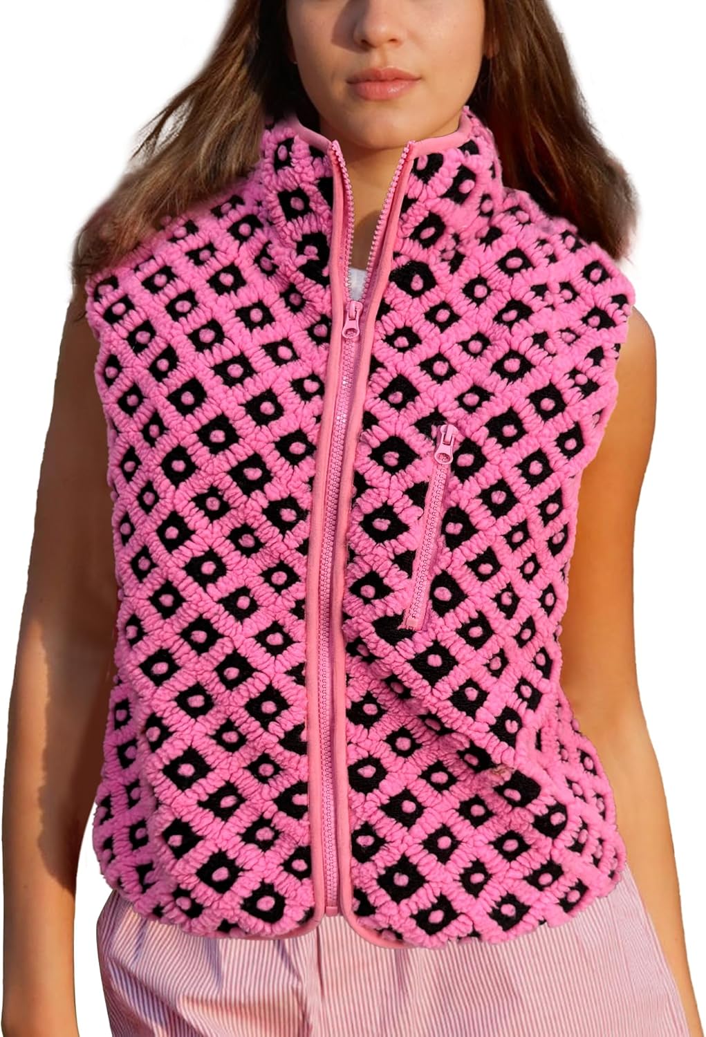 Womens Checkered Sherpa Vest for Winter Fashion and Comfort