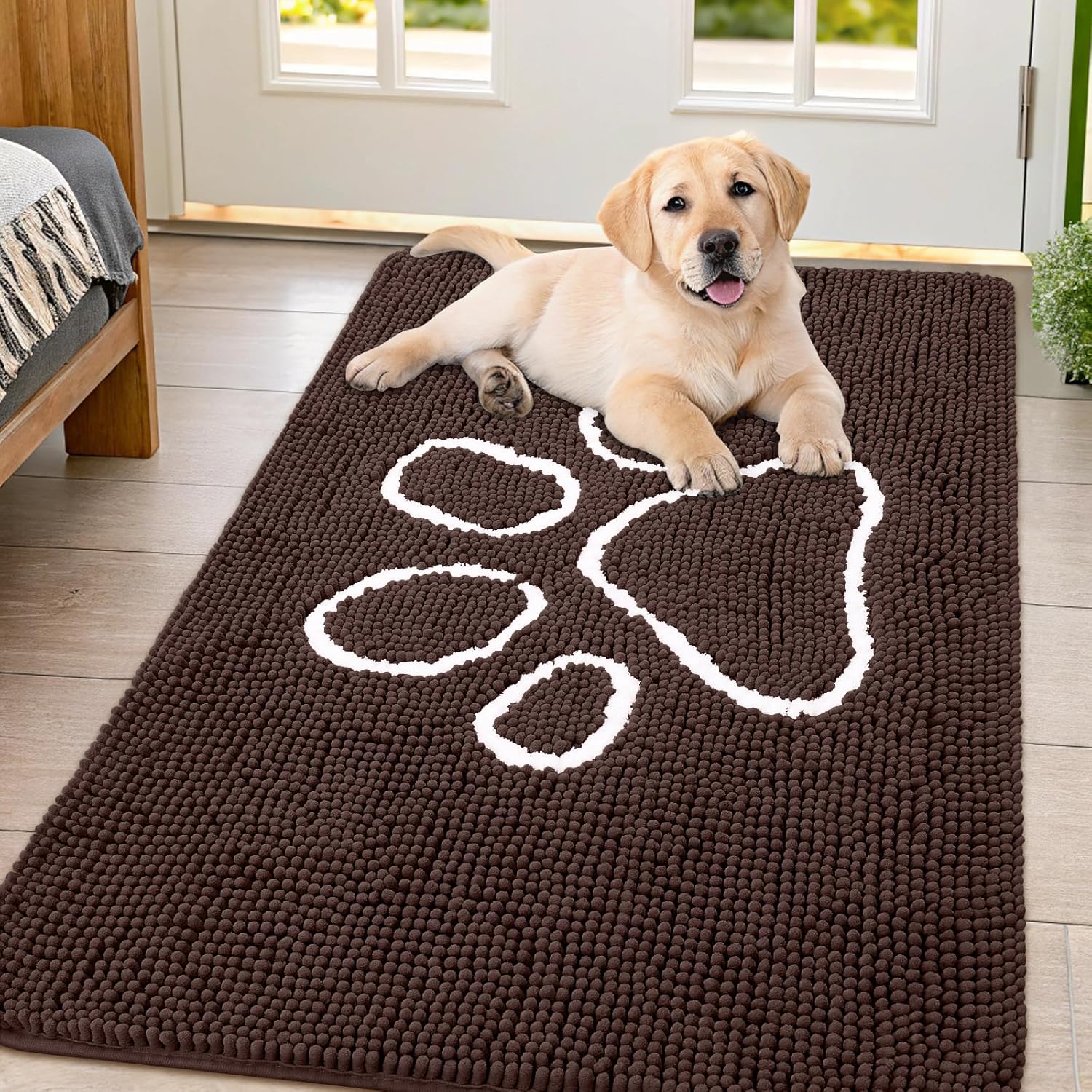 Smiry Dog Door Mat for Muddy Paws - Absorbent Chenille Rug