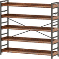 5 Tier Bookshelf Adjustable Industrial Bookcase - Tall Wood and Black