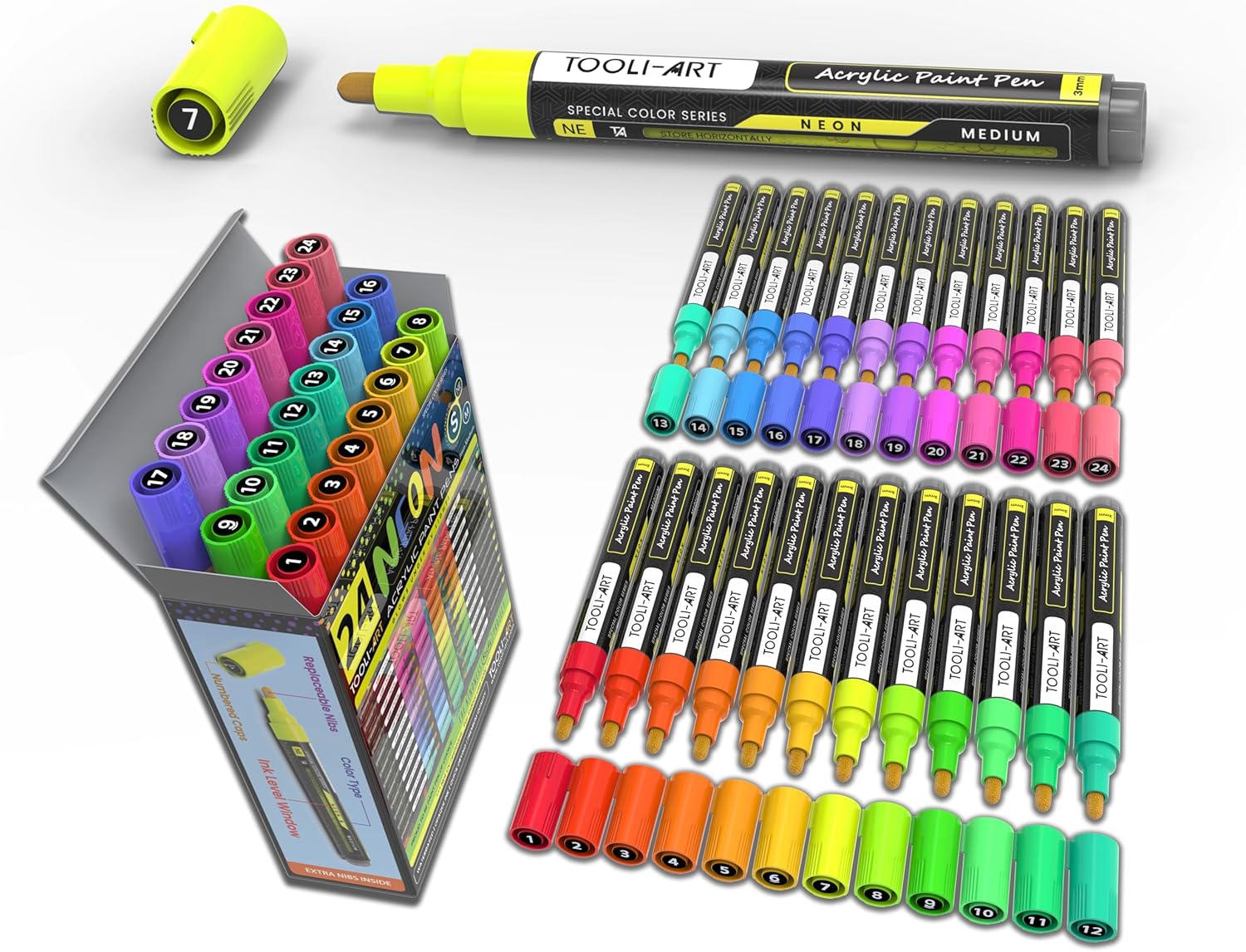 24 Neon Fluorescent Acrylic Paint Pens for Creative Projects