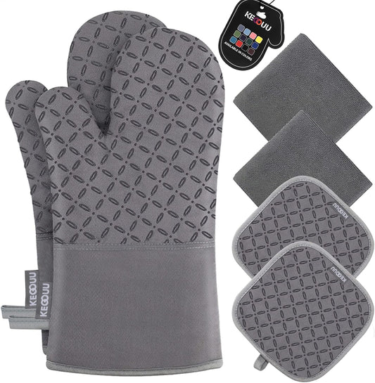 High Heat Resistant Oven Mitts Set by KEGOUU