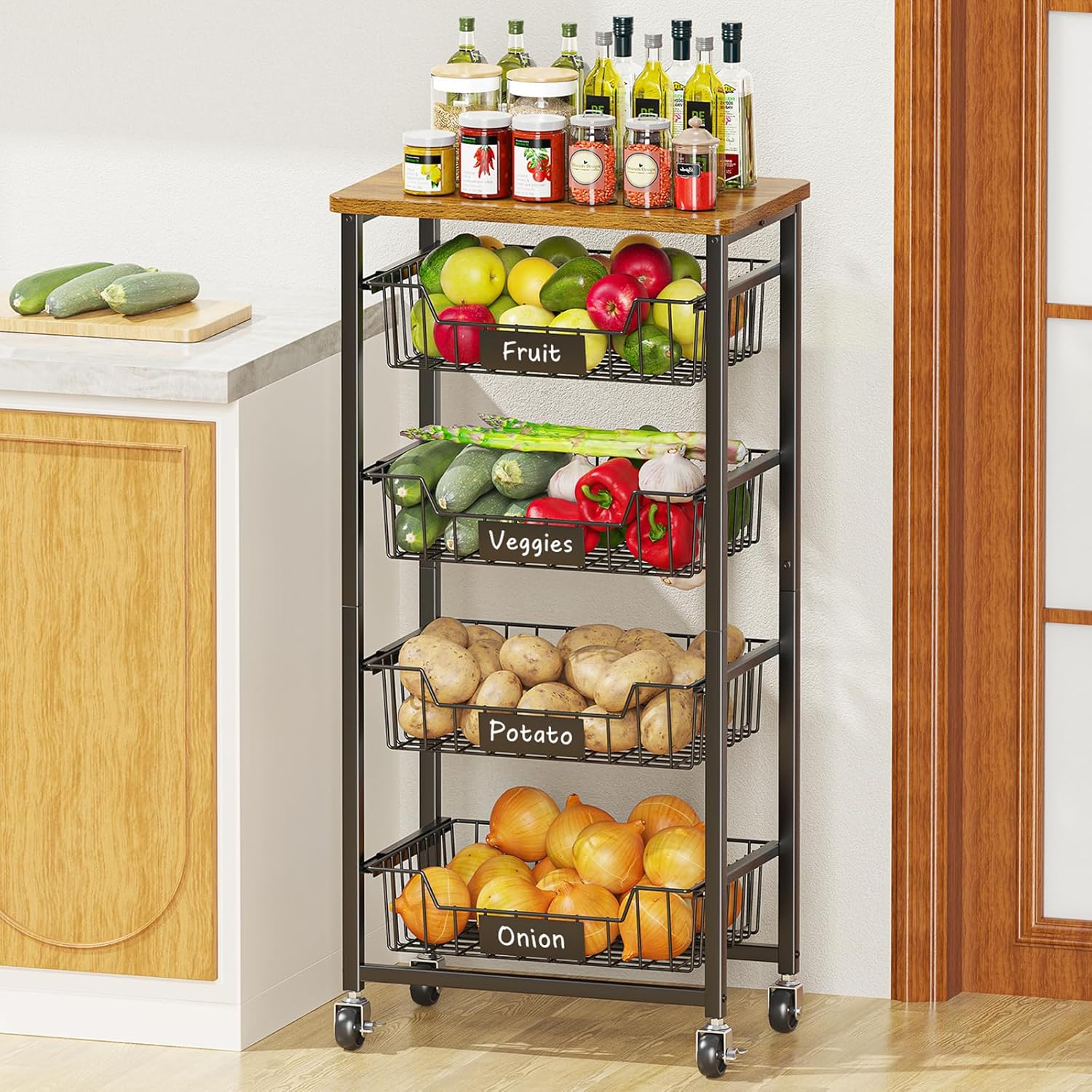 5-Tier Rolling Kitchen Cart: Effortless Organization!