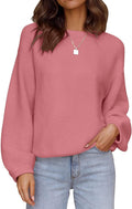ZESICA Women's Crew Neck Lantern Sleeve Ribbed Pullover - Cozy Fall