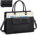 Laptop Bag for Women 15.6 in Leather Tote - 2-in-1 Black Set