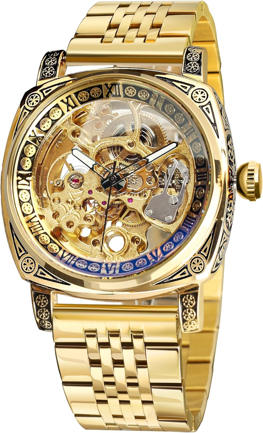 Forsining Square Retro Mechanical Watch for Men with Leather Strap
