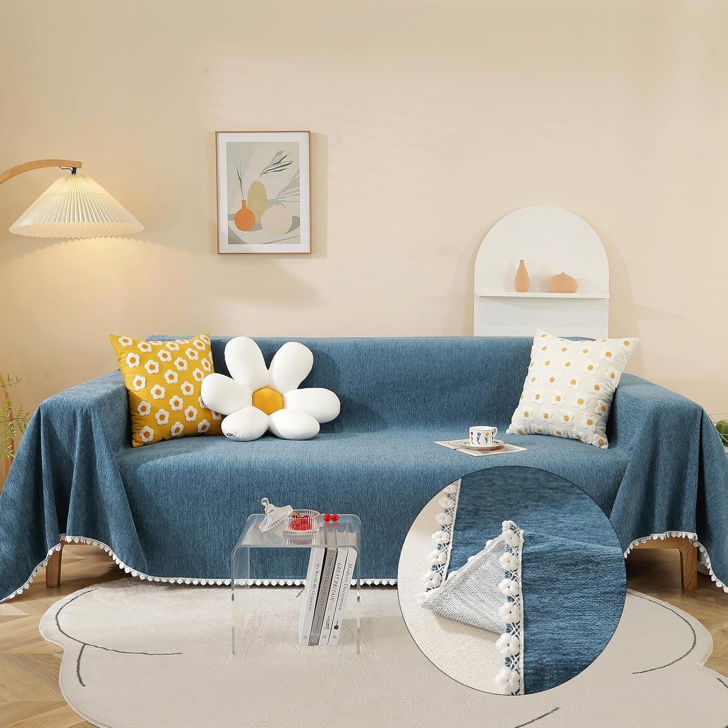 Navy Blue Sectional Couch Covers for Dogs and Kids, 71in x 134
