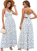 Women Casual Summer Floral Maxi Sundress V Neck Spaghetti Strap back