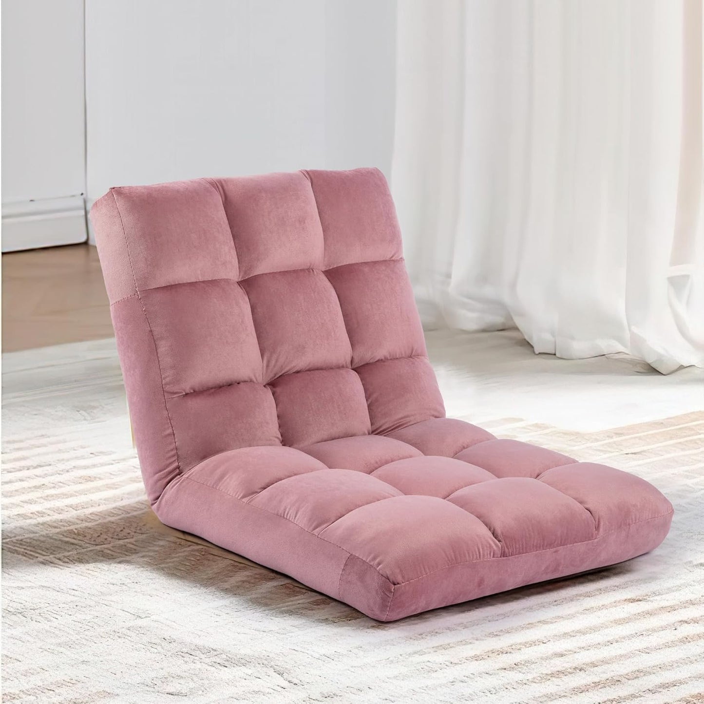 Oversized Velvet Floor Chair with Adjustable Backrest for Comfort