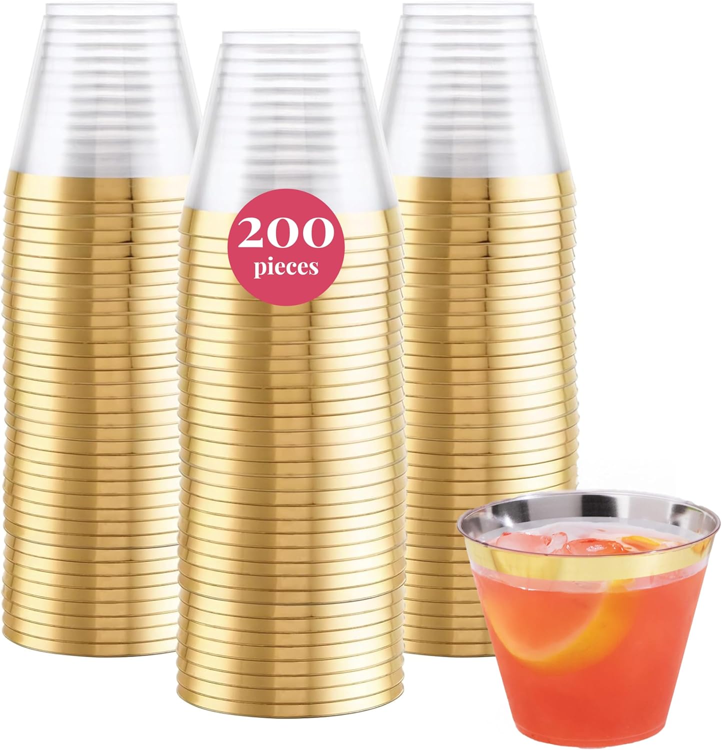 Prestee Hard Disposable Cups - Elegant 9 oz Plastic Drinkware