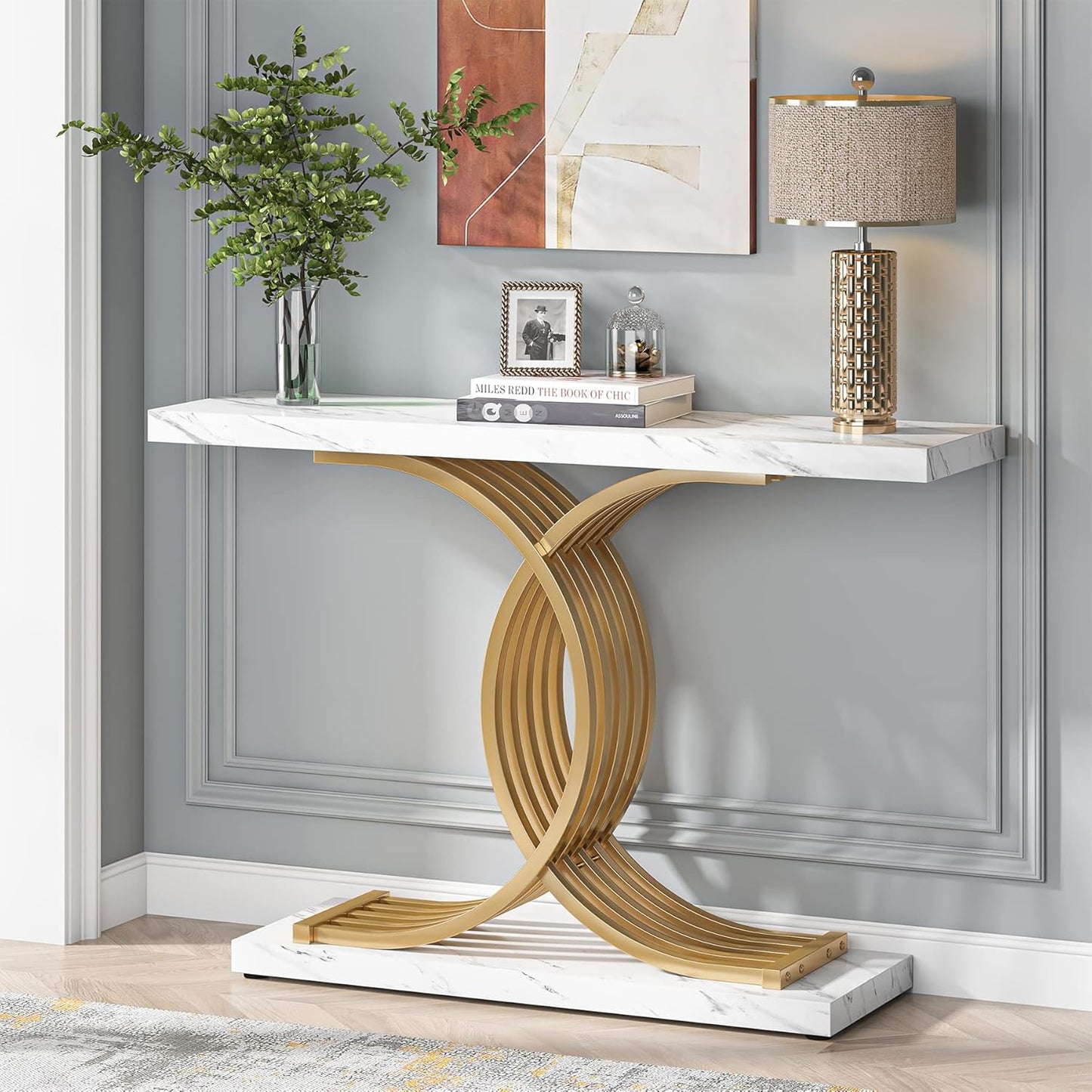 Tribesigns Gold Entryway Table - Modern Faux Marble Console