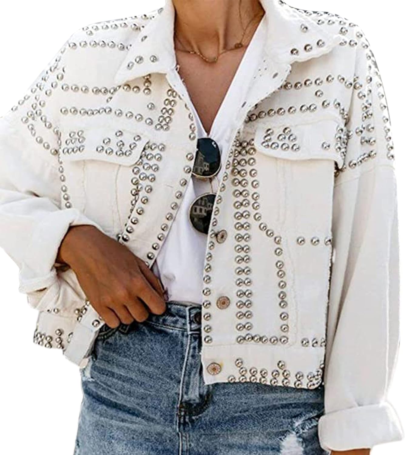 APAFES Women's Fashion Crop Fringe Denim Jacket for Stylish Looks
