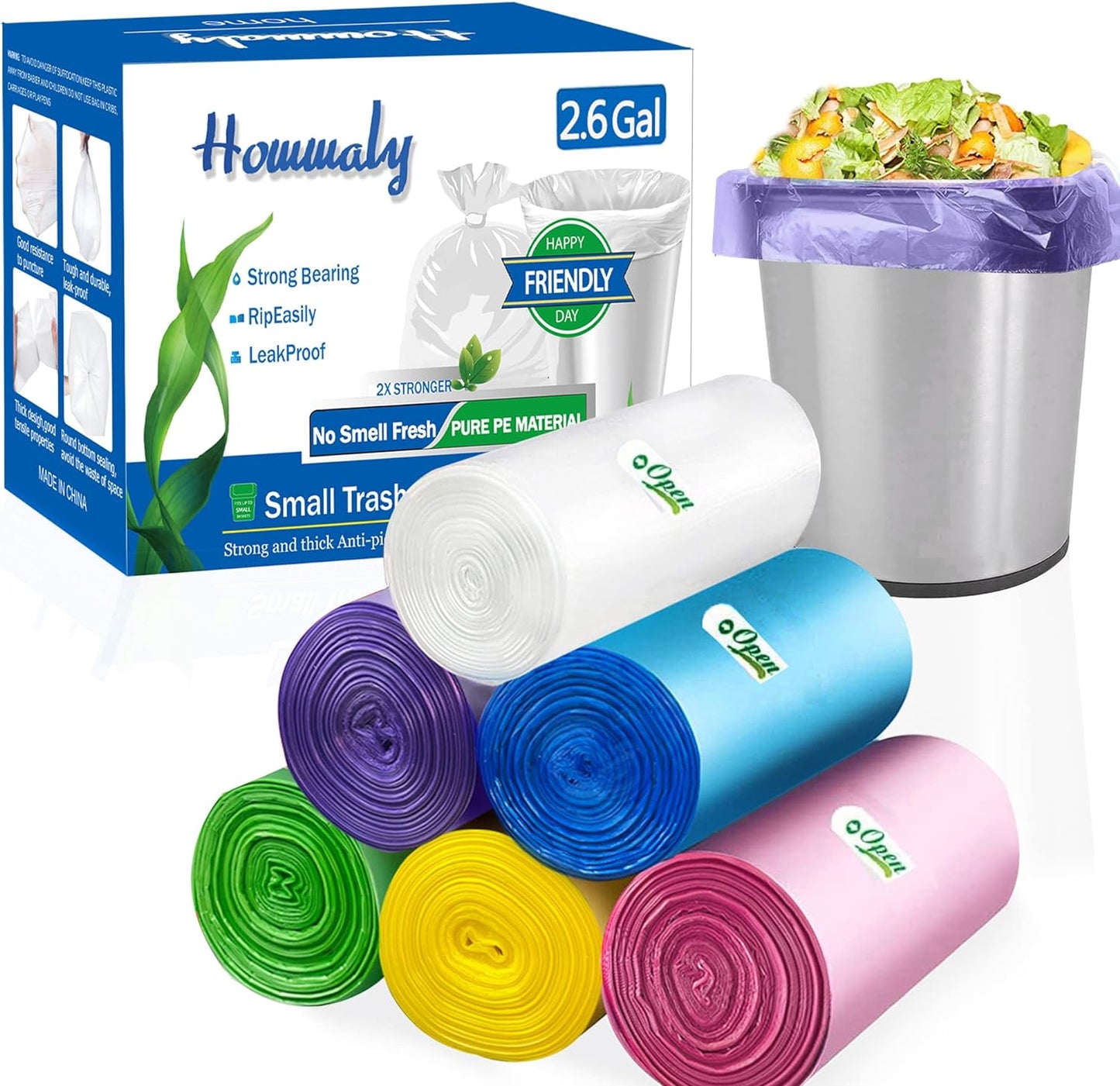 300 Count Colorful 2.6 Gal Trash Bags - Organize Your Space with Hommaly