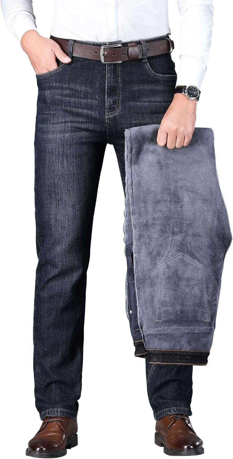 Fleece Lined Jeans for Men Stretch Winter Thermal Pants