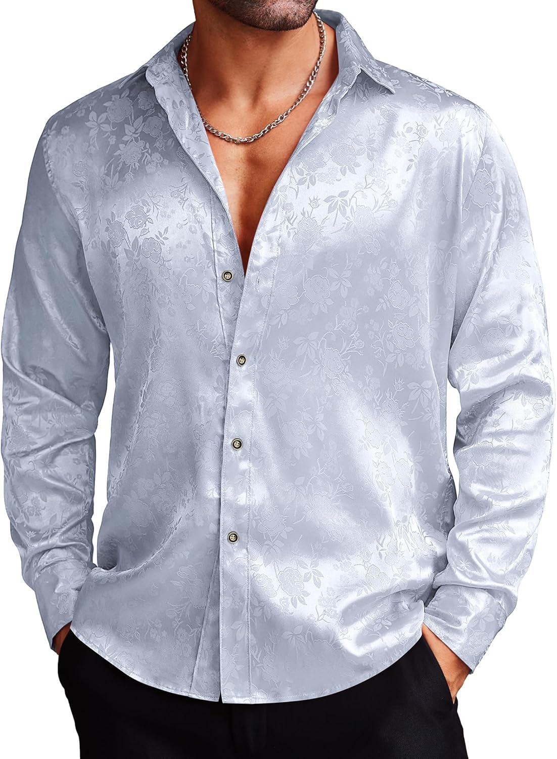 Stylish COOFANDY Men's Silk Satin Dress Shirt for Any Occasion