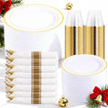 Gold Plastic Dinnerware Set for 50 Guests - Elegant Disposable Plates