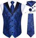 Mens Paisley Suit Vest and Necktie Set - Blue Paisley Waistcoat