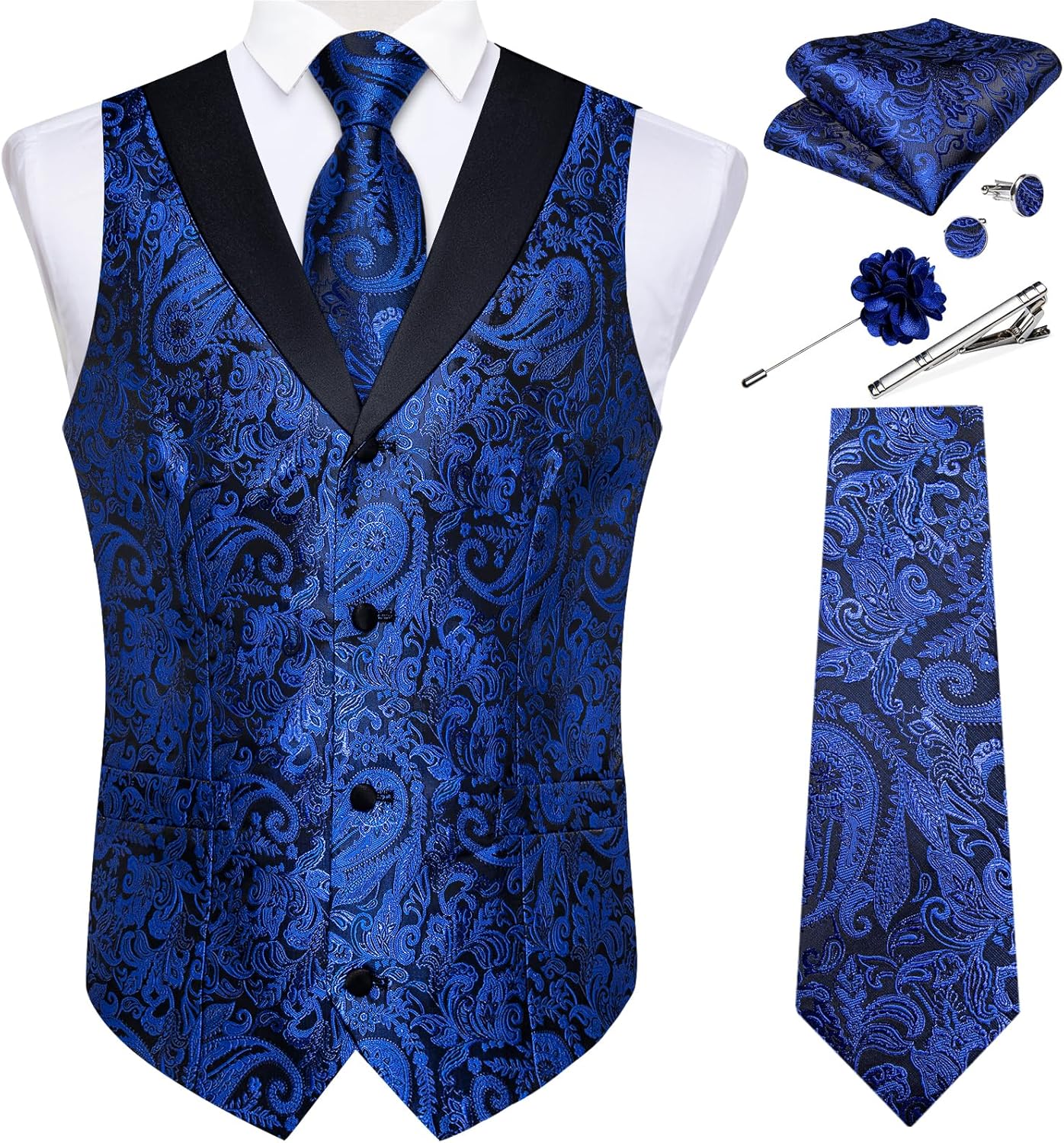 DiBanGu Mens Paisley Suit Vest Set for Weddings and Parties