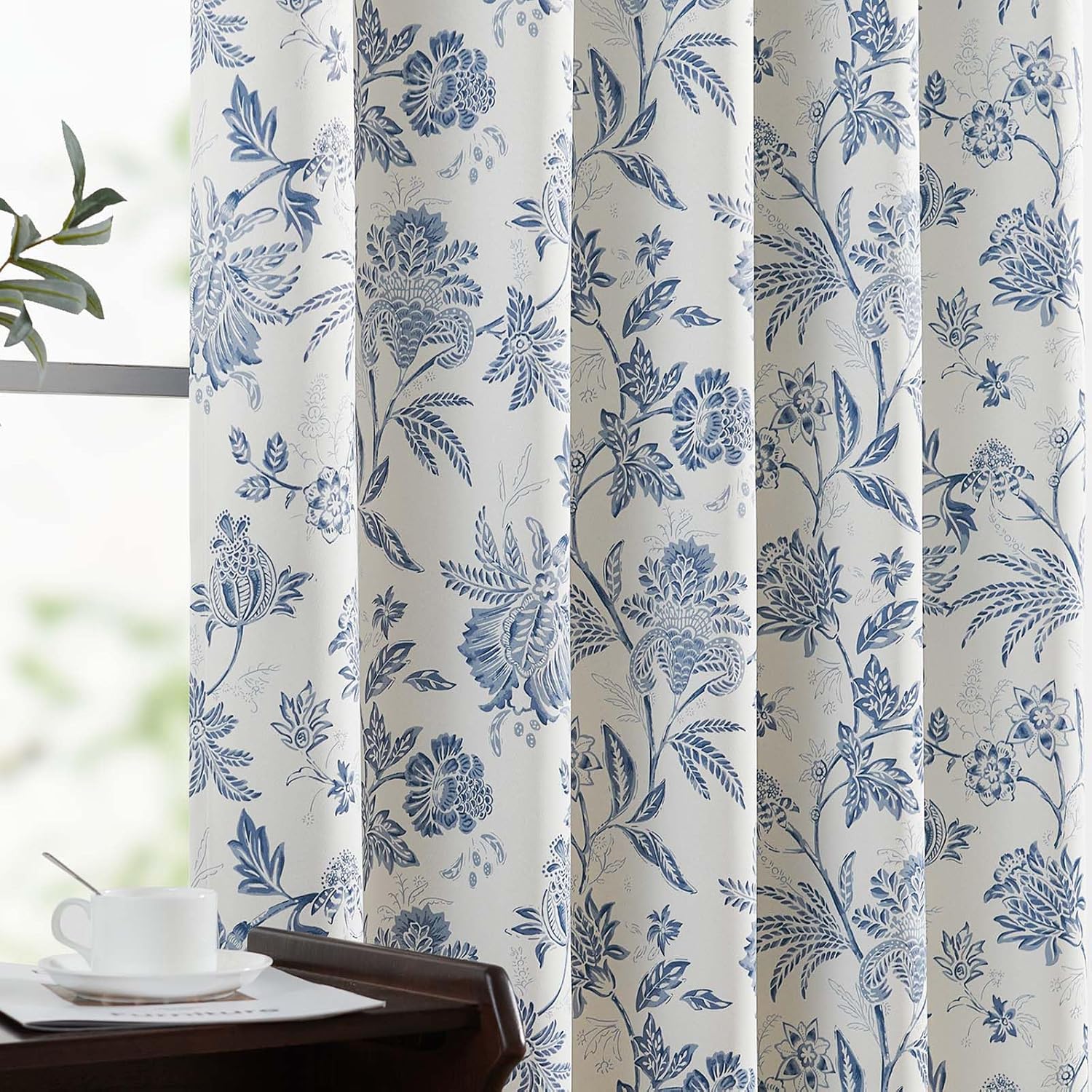 Vangao Blackout Curtains for Bedroom 84 Inches Long Floral Design
