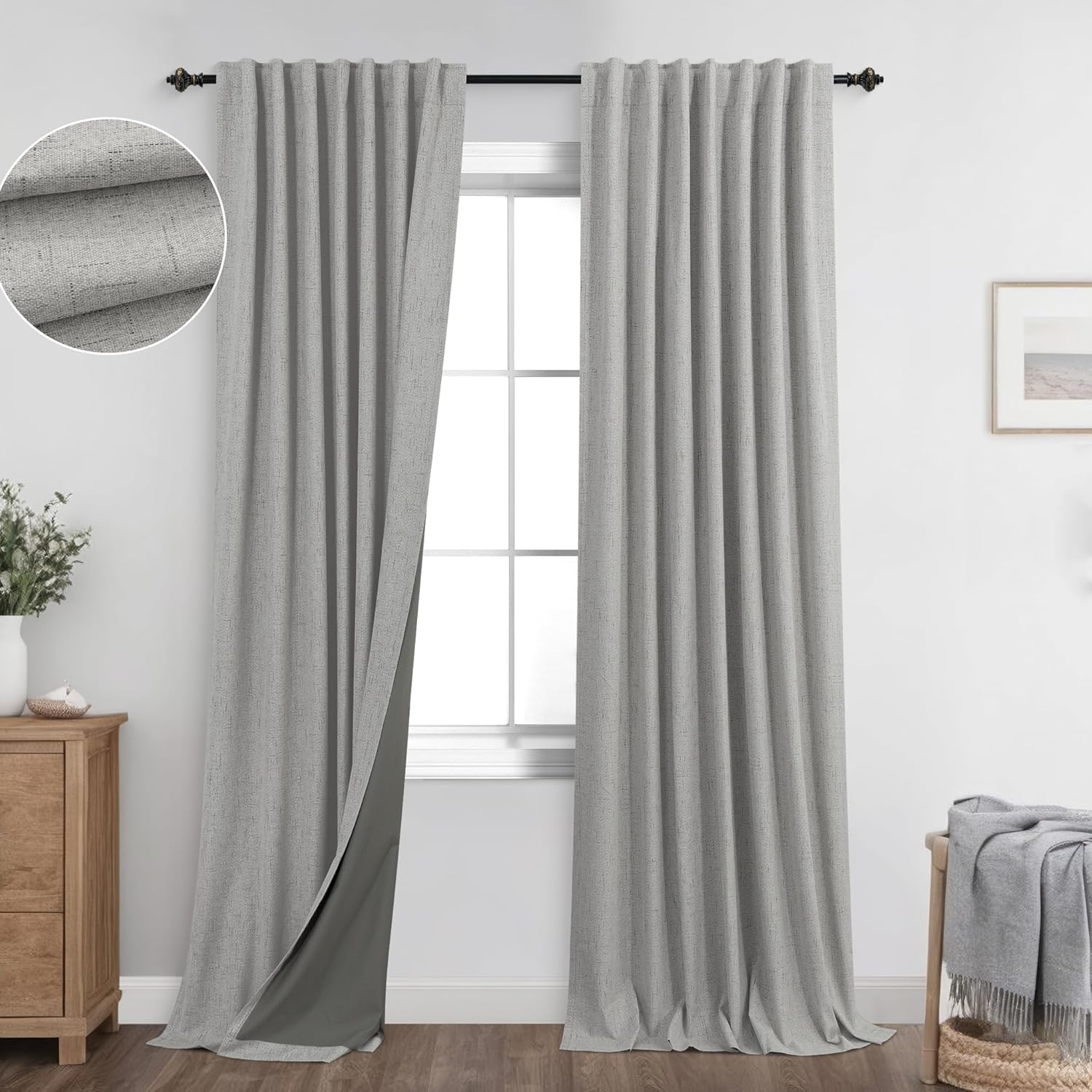 KOUFALL Grey 90 Inch Long Blackout Curtains for Bedroom
