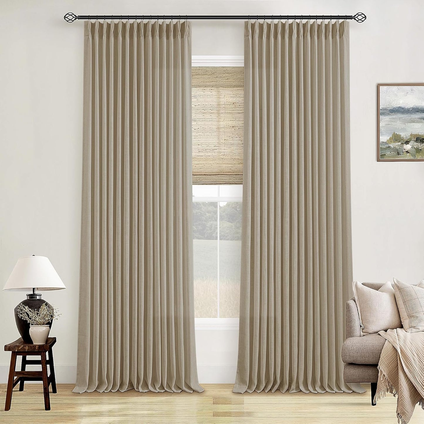 Neutral Pinch Pleated 96 Inch Curtains for Elegant Living Spaces
