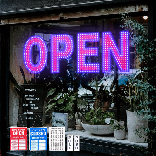 LED Open Sign for Business, Dimmable 30x10 Bright Display