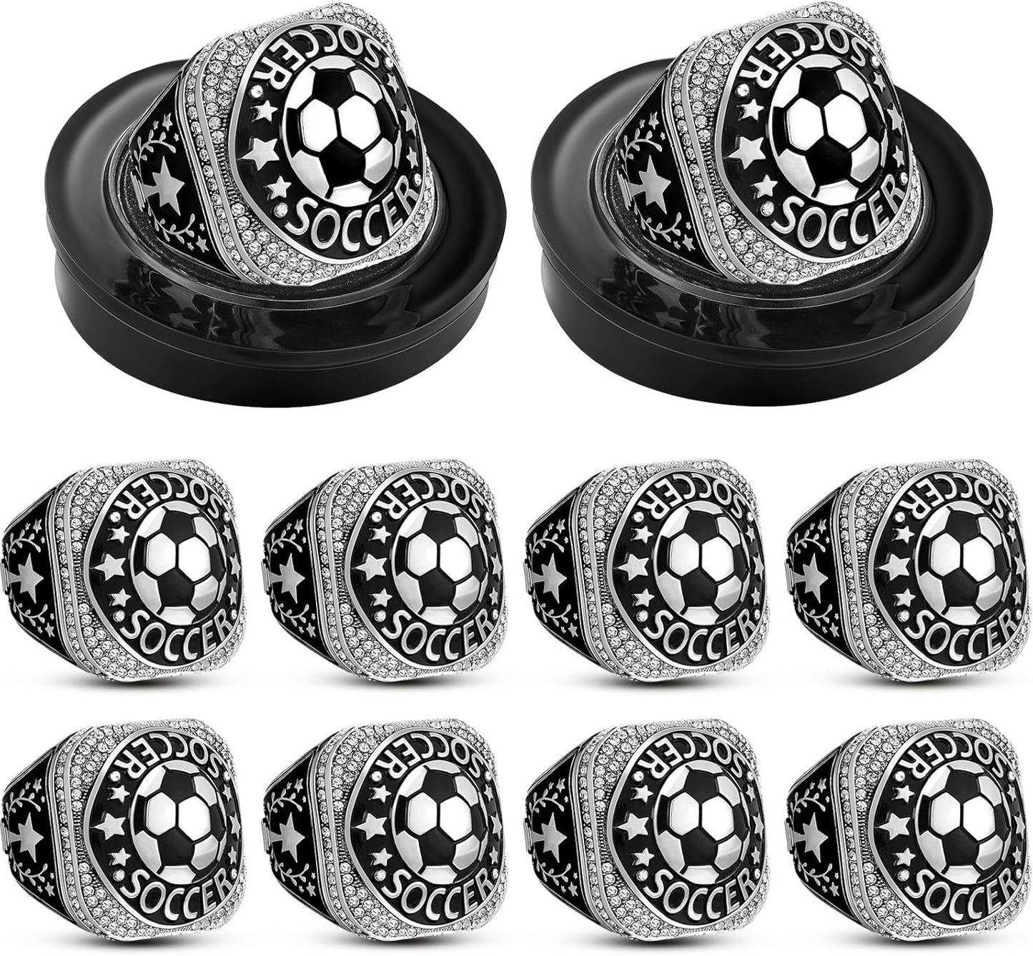 Highergo 10pcs Soccer Championship Trophy Rings Set