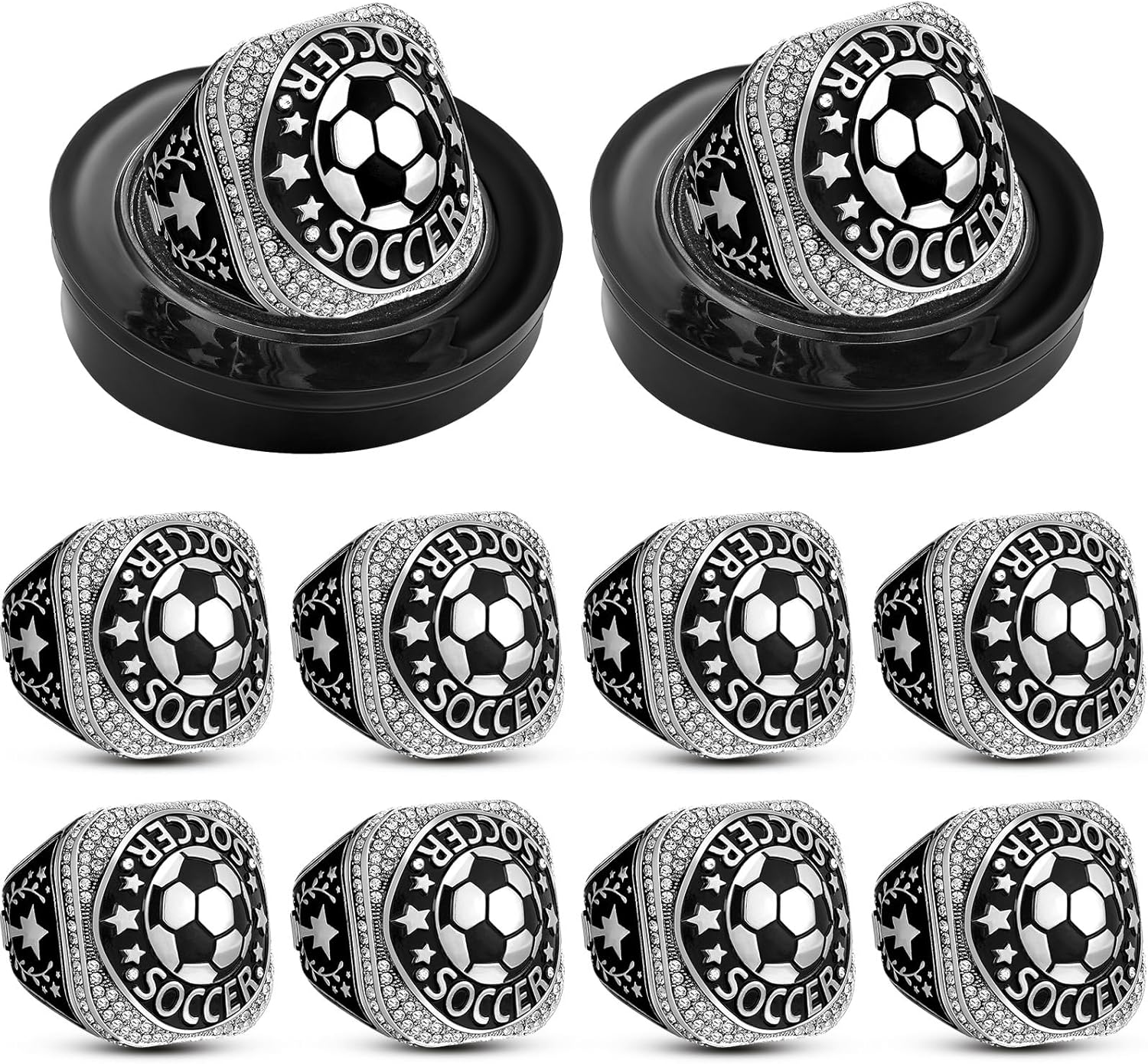 Highergo 10pcs Soccer Championship Trophy Rings Set
