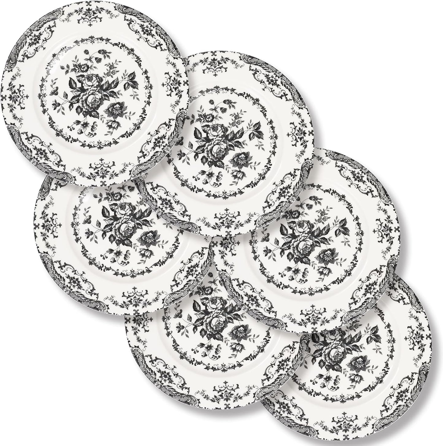 Elegant Ceramic Dinner Plates Set of 6 with Floral Design
