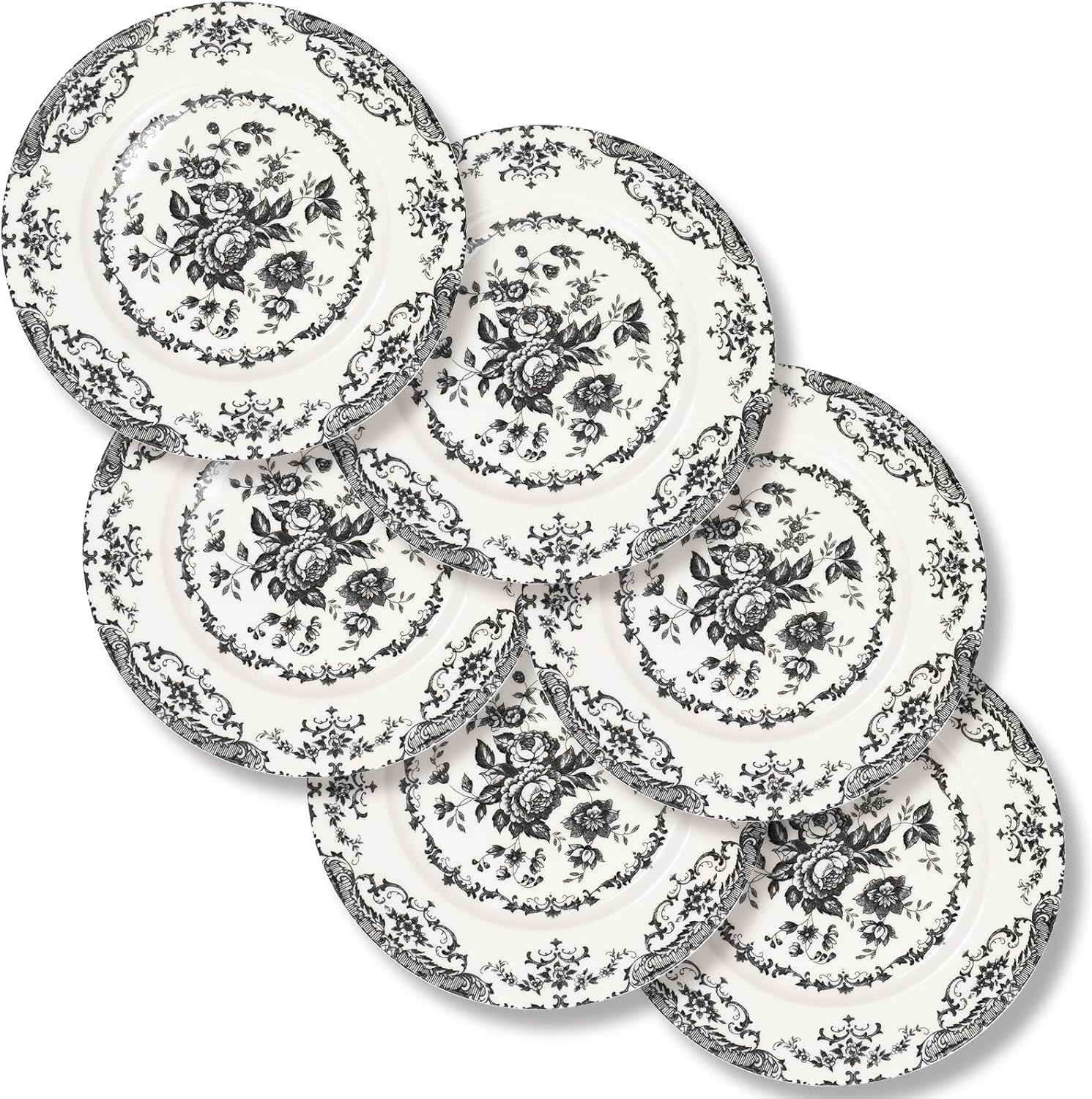 Elegant Ceramic Dinner Plates Set of 6 with Floral Design