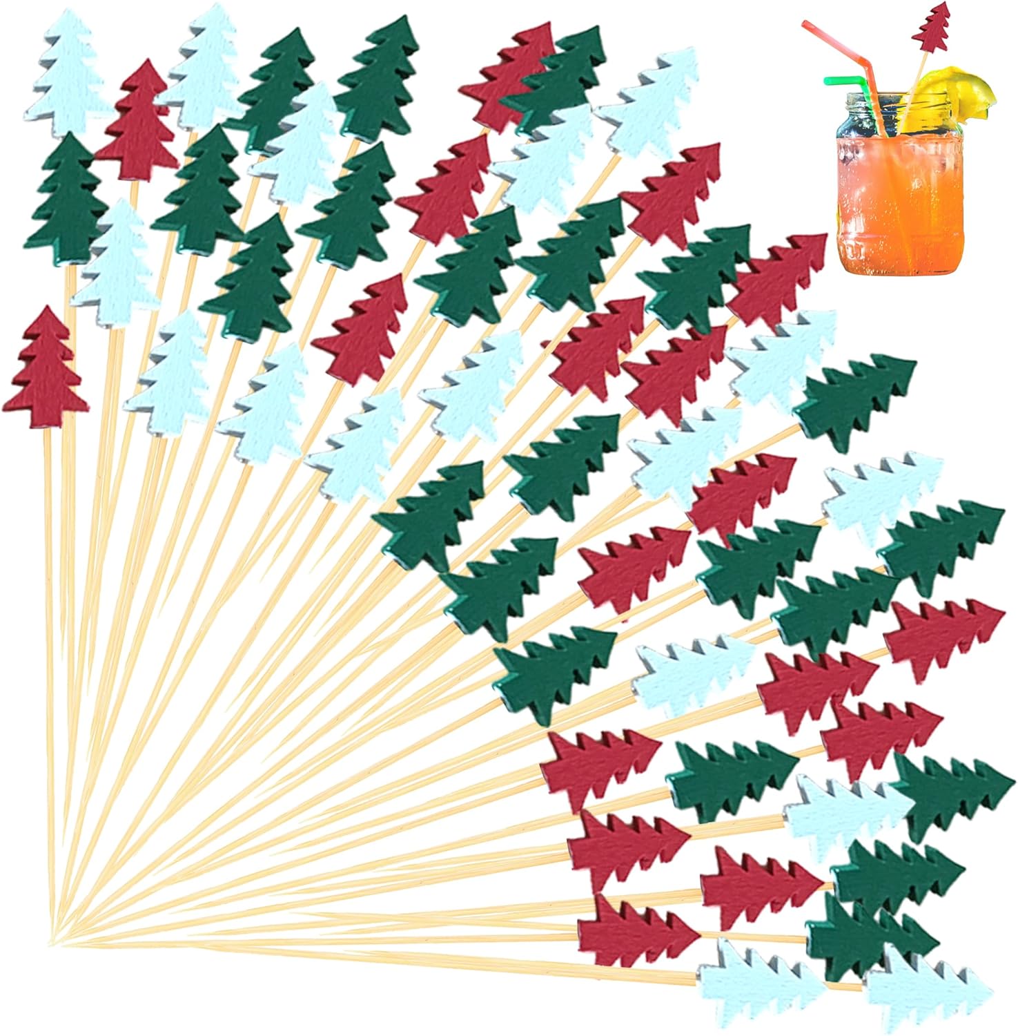 Decorative Christmas Bamboo Toothpicks - 200 Pack