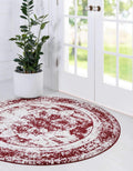7 ft 1 in Round Burgundy Ivory Area Rug - Sofia Collection