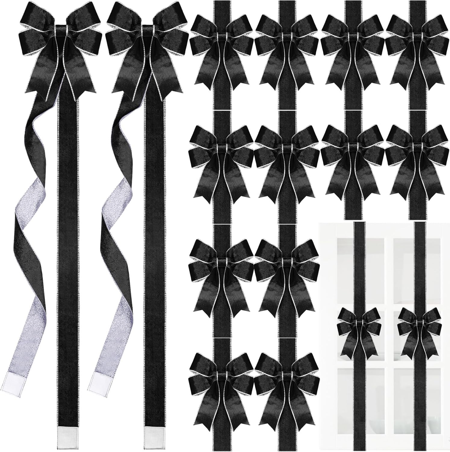 XunYee 15 Pcs Glitter Large Christmas Cabinet Ribbons Bows