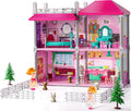 Pink Villa Playset for Girls Ages 3-7 - 2-Story 4 Room Dollhouse