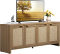 Rattan TV Stand with 4 Cabinets - Farmhouse Style