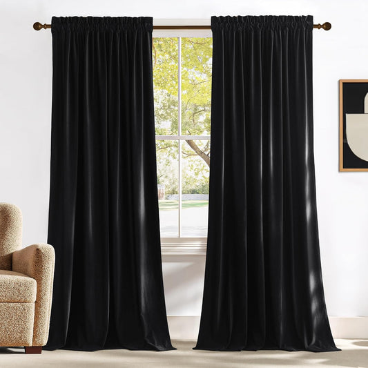 NICETOWN Black Velvet Curtains for Bedroom and Home Theater