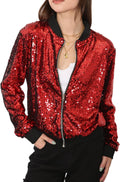 Anna-Kaci Womens Sequin Bomber Jacket - Sparkly Zip-Up Statement