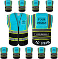 10 Pack Custom Safety Vest LightBlue Black XL - Class 2 Reflective