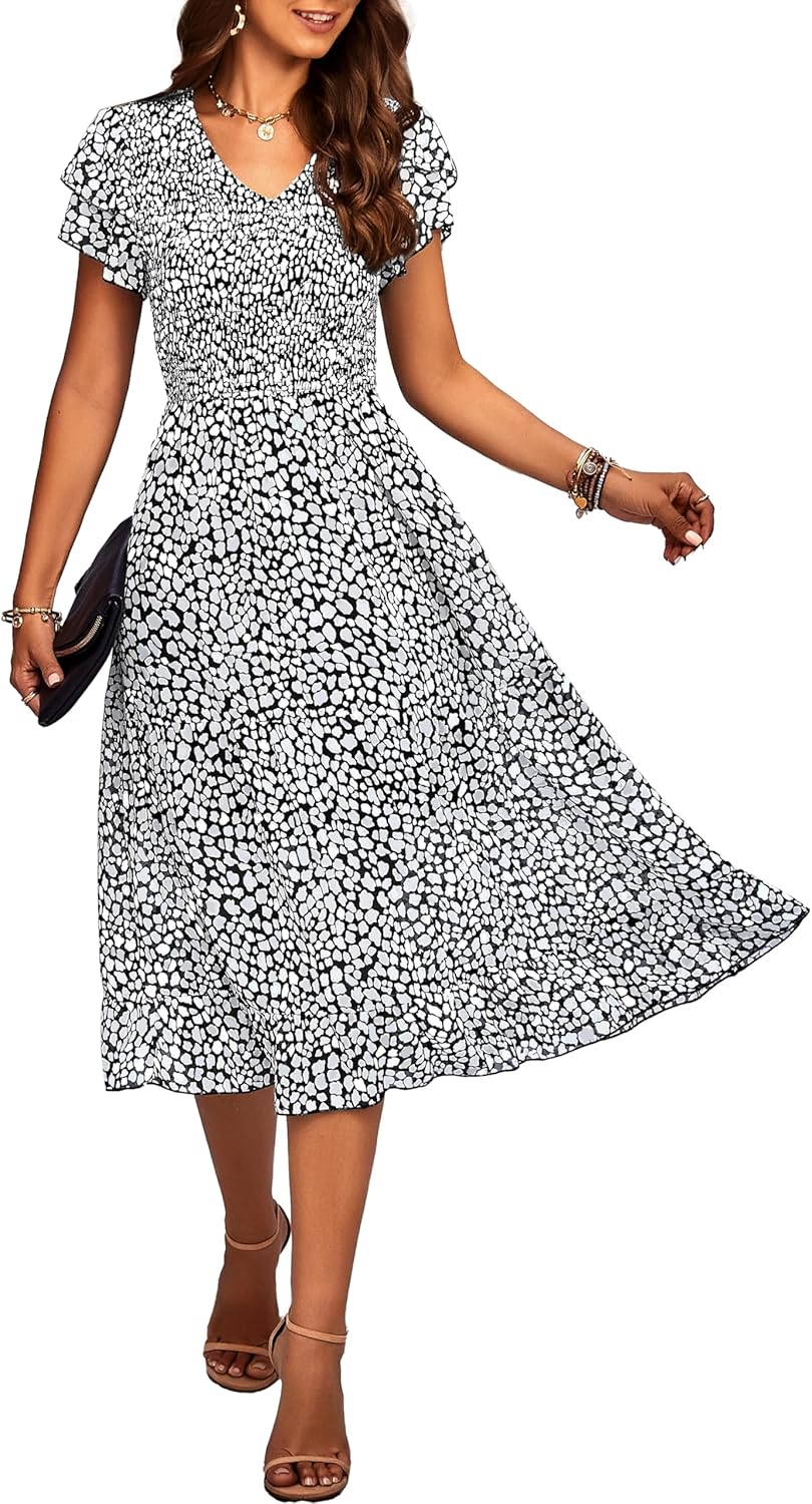 BTFBM Women Casual Summer Short Ruffles Tiered Sleeve Dresses
