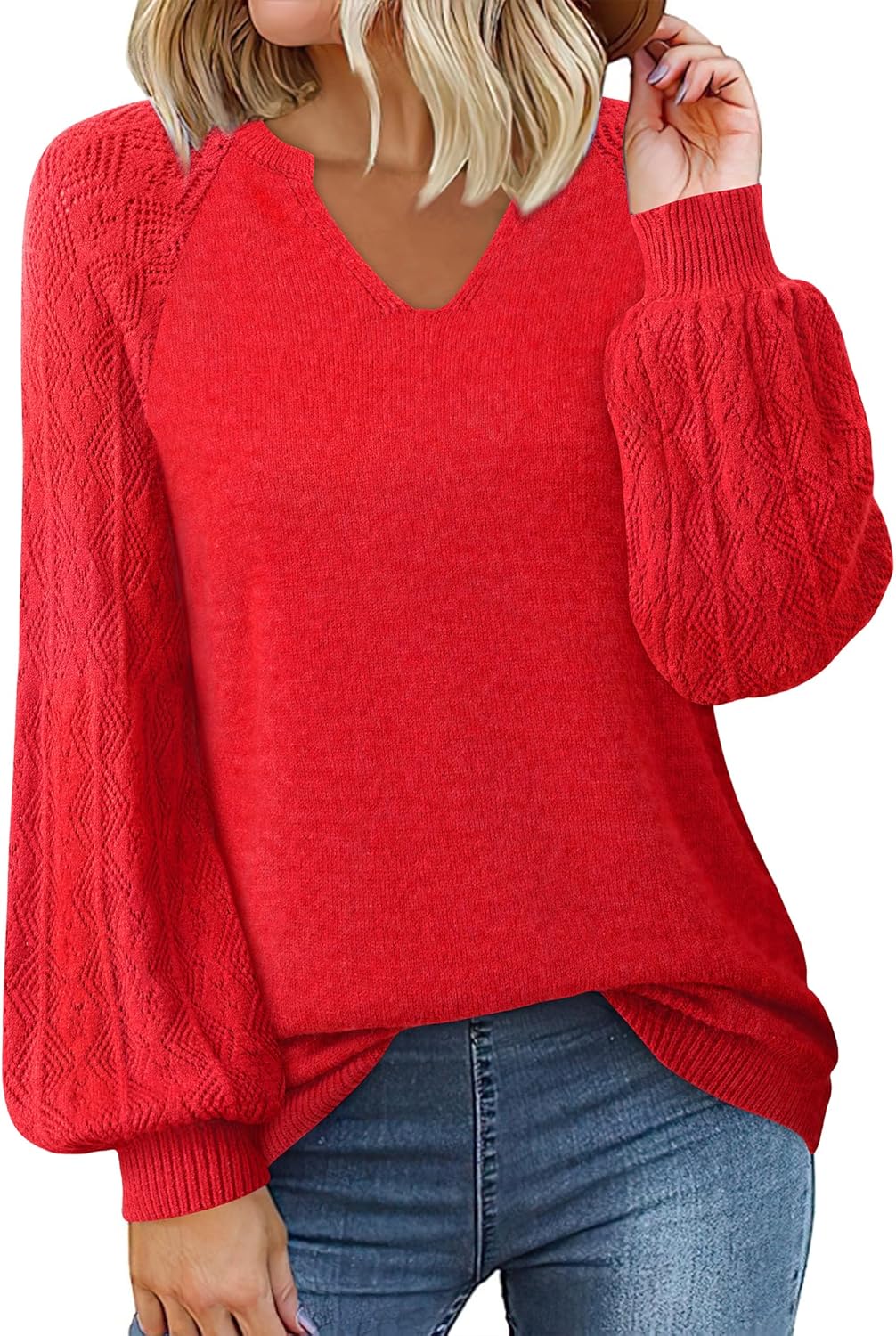 Messic Womens Pullover Sweaters Casual Long Sleeve V Neck Tops