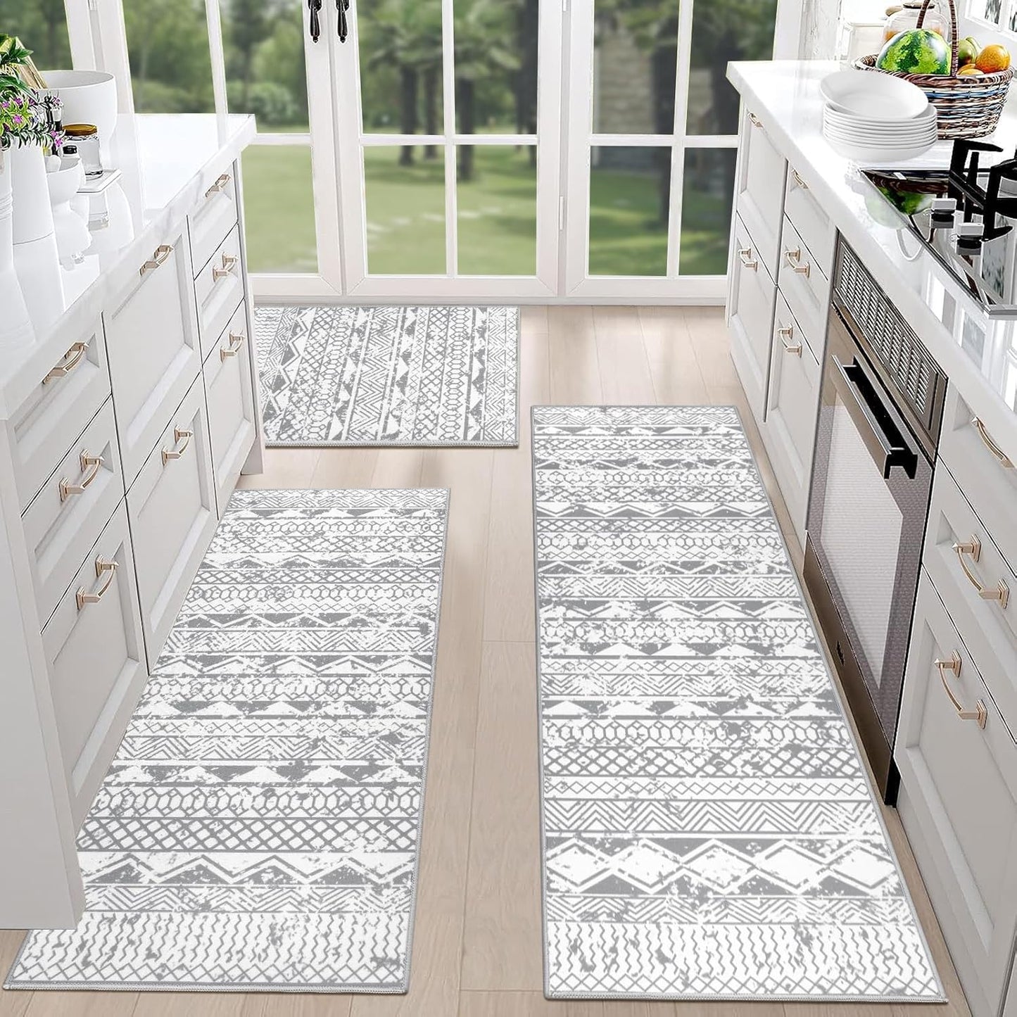 Farmhouse Kitchen Rugs Set of 3 Non Slip Washable Mats