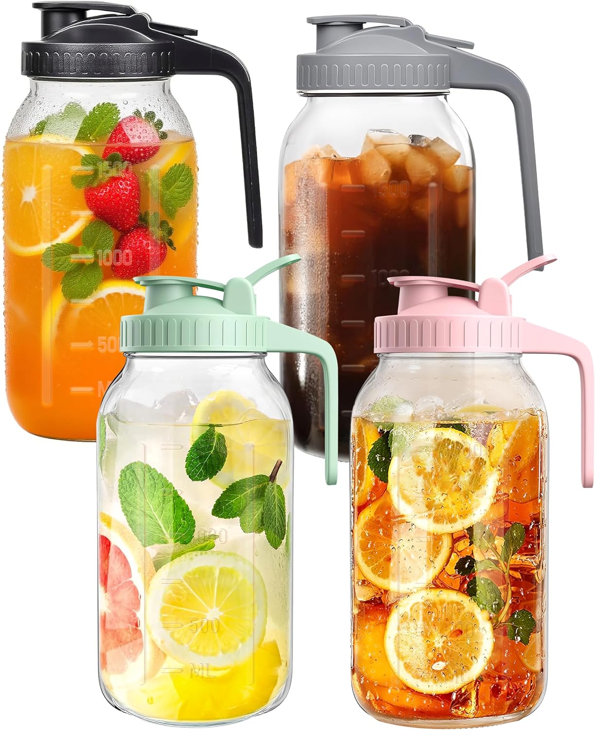 64oz Large Glass Pitcher with Lid & Spout for Iced Drinks