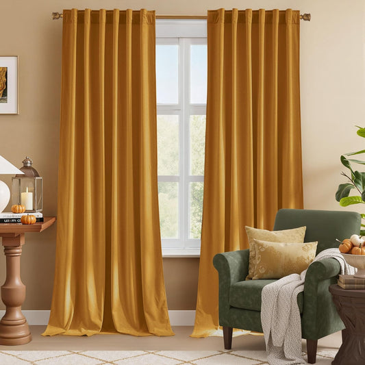 NICETOWN Mustard Gold Velvet Curtains for Room Darkening