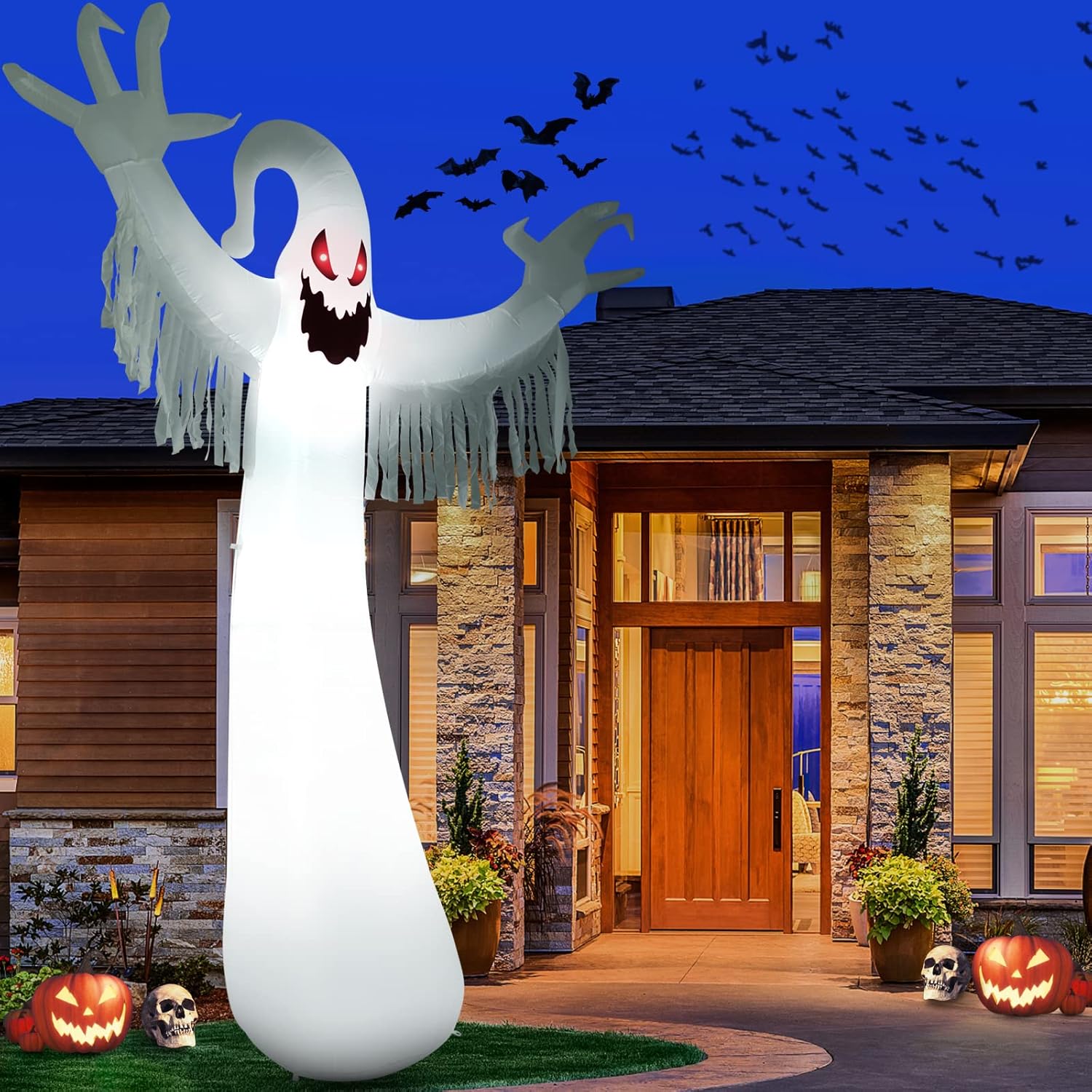 Sizonjoy 12 FT Halloween Inflatable Ghost with Red Eyes for Yard