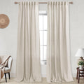 KOUFALL Tan Beige 52x98 in Linen Sheer Curtains - Light Filtering